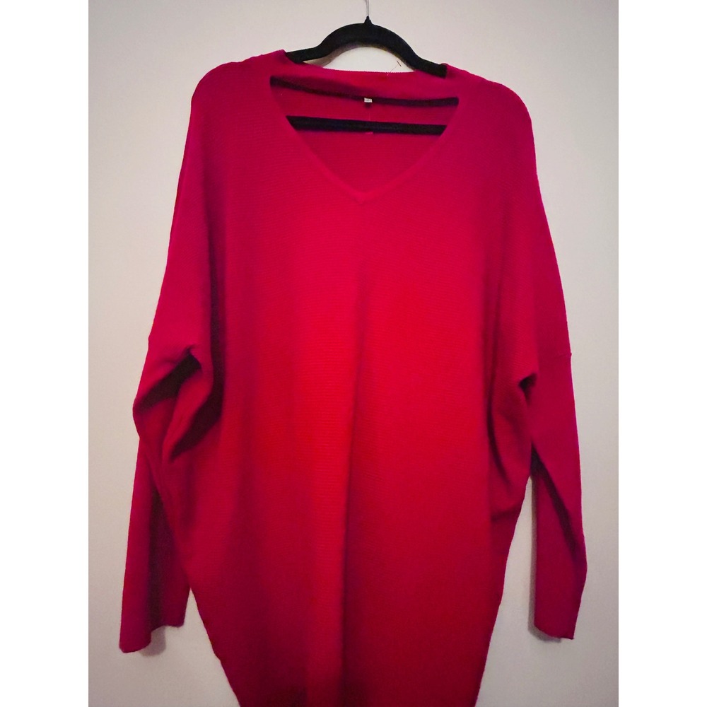 Jodifl Sweater Womens S/M Red Like New Choker V-Neck Oversized Ribbed Knit - Picture 3 of 11